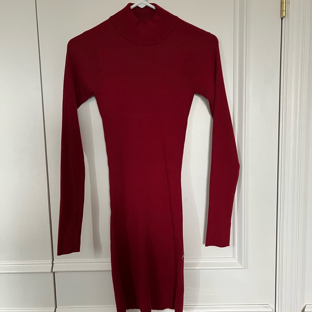 Red sweater dress open back